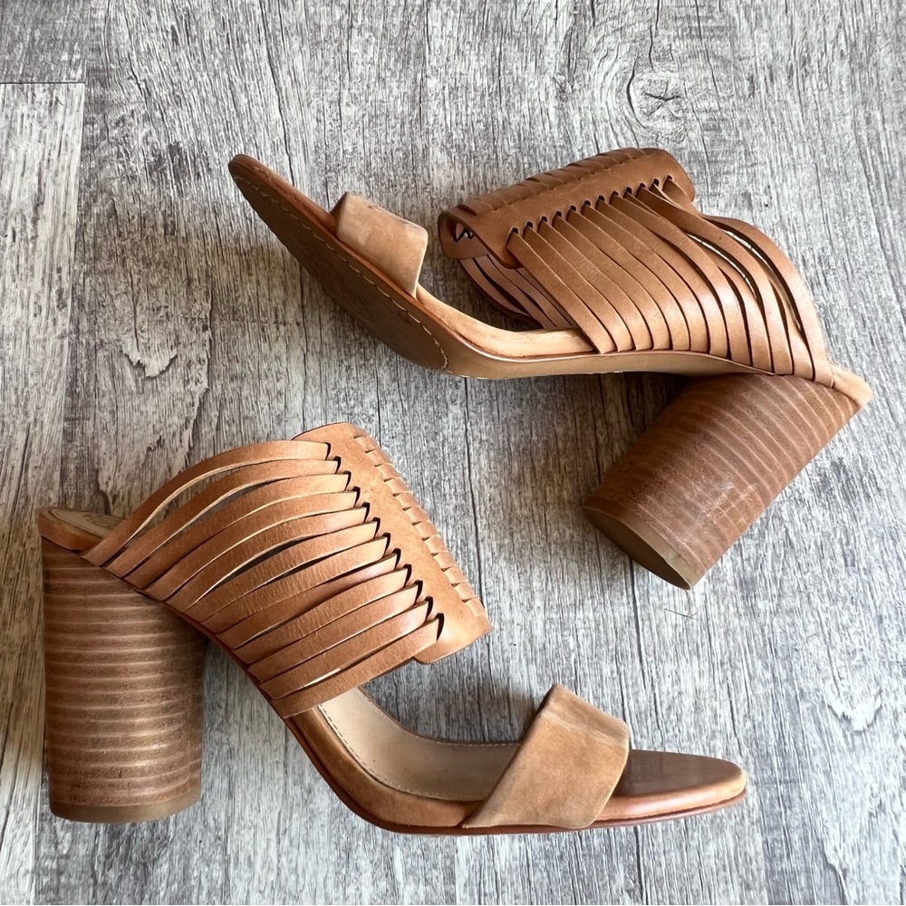 Women Vince Camuto Astar Woven Block-Heel Sandals Size 7.5 Peanut